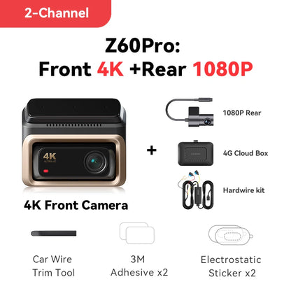 DDPAI 4K Dash Cam Z60 Pro HDR Support Front and Rear Interior Car Camera SONY STARVIS2 678 Sensor 5GHz Wi-Fi GPS ADAS 4G Car DVR