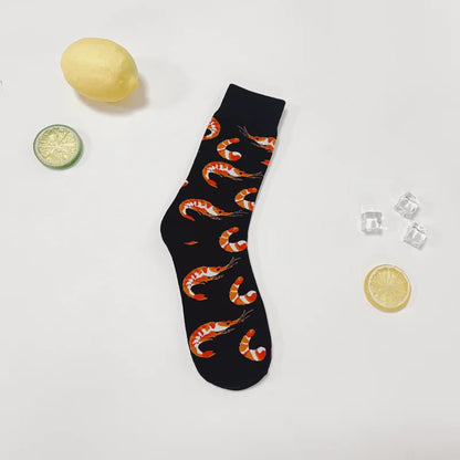 1 Pair Creative Shrimp Pattern，Casual Comfy Soft Mid-calf Men's Socks For Daily
