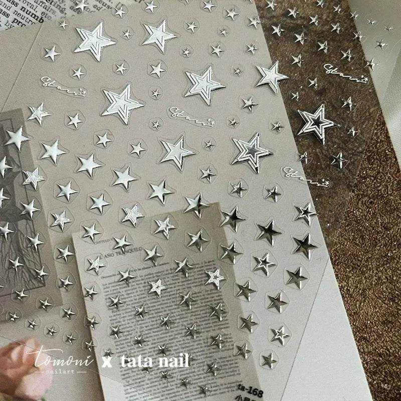 1 piece  5D silver nail stickers metal mini star nail art stickers high quality exquisite decals self-adhesive nail art stickers