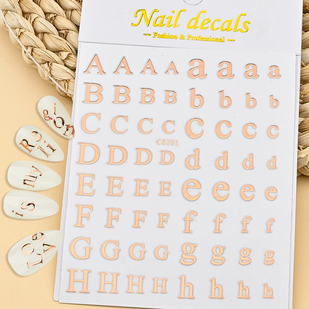 3D Glittery Gothic Letter Design Nail Art Stickers Uppercase Alphabet Letters Artistic Designs DIY Nail Art Decals Decoration #1