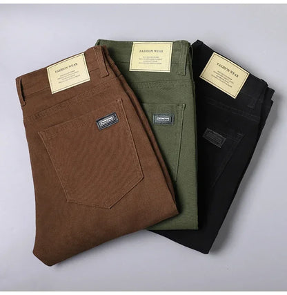 Autumn 96% Cotton Men's Stretch Slim Jeans Army Green Soft Comfortable Casual Straight Denim Pants Trousers Large Size 42