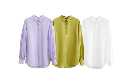 AMII Minimalist Blouse for Women 2023 Autumn Lantern Sleeve V-Neck Slightly Transparent Elegant Commuter Clothing Tops 72341030