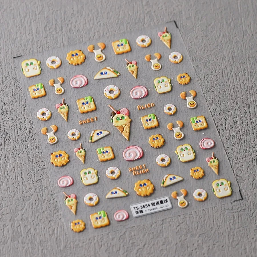 5D Pudding Jelly Dessert Fruit Cherry Pink Claw Print Bowknot Tie knot Love Heart Stars Nail Art Sticker Adhesive Manicure Decal