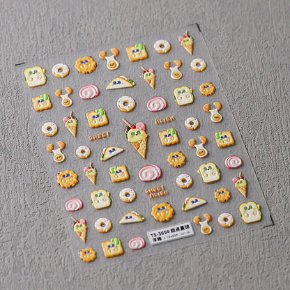 5D Pudding Jelly Dessert Fruit Cherry Pink Claw Print Bowknot Tie knot Love Heart Stars Nail Art Sticker Adhesive Manicure Decal