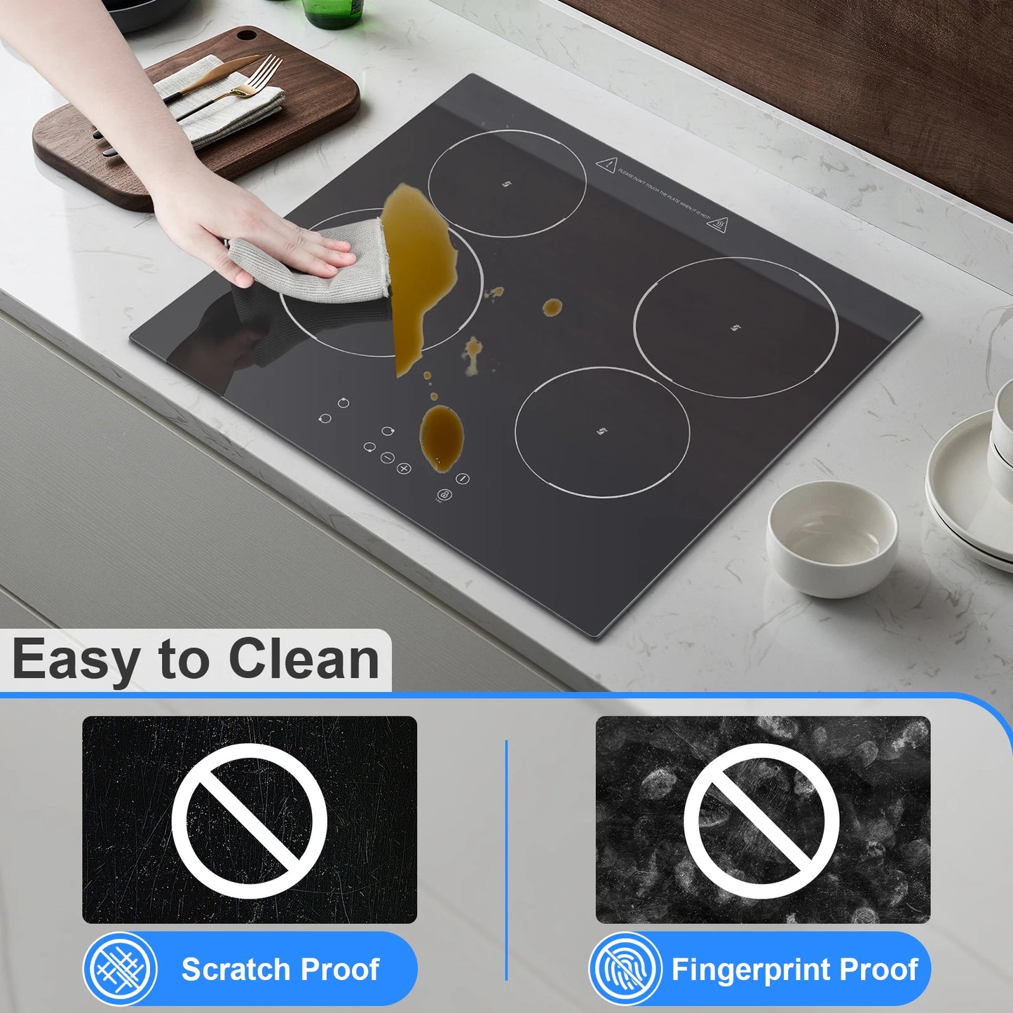 KICHPOWER 60 cm glass 4 plates Touch control, 9 power levels ceramic hob