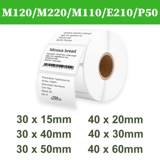 30/40mm Width Thermal Label Paper Roll White Self-adhesive Sticker Waterproof Barcode Food Price DIY Tag For Printer M220 P50