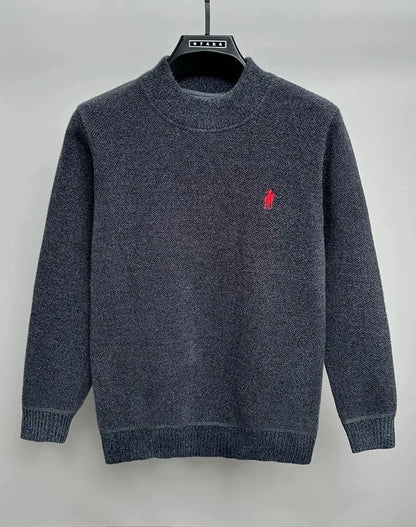 High end brand velvet sweater men's new designer fashion exquisite pony embroidery winter thick warm round neck knitted pullover