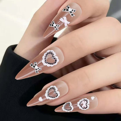 Japanese Bowknot Lace Heart Nail Stickers Self Adhesive Sweet Cool Pink Black Lace Nail Decals Cool Girls Manicure Decorations