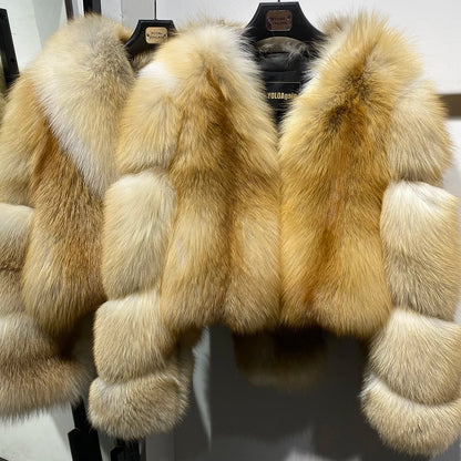 YOLOAgain Women's Natural Fox Fur Jacket 2025 Winter Warm Luxury Real Fox Fur Coat