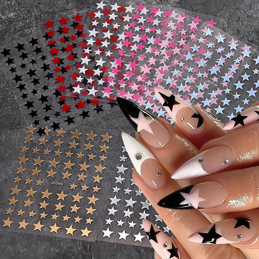 8PCS Pink Gold Black Star Nail Art Stickers High Glosst Metallic Pentagram Design Slider Decals Y2K Manicure Supplies Decoration