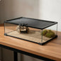 Stackable Reptile Terrarium Glass Cage Secure Mesh Lid with Heat Lamp Holder for Small Pets Display