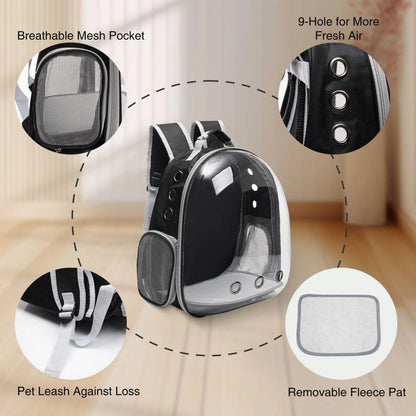 Pet Backpack Carrier with Harness Backpack with Bubble Clear Front for Cats, Small Dogs, Bunnies etc with Harness Included, Pet Carrier for Traveling, Walking, Hiking and Outdoor Activities