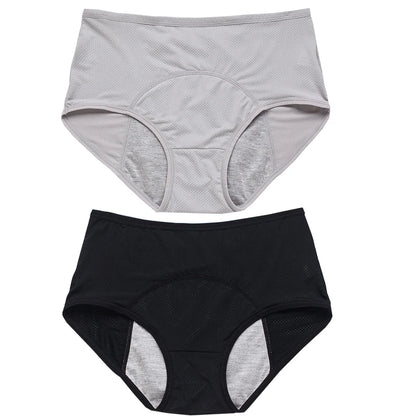2pcs Women's Physiological Briefs Girl Menstrual Panties Ladies Period Leak Proof Panty Mid Waist Ice Silk Underwear
