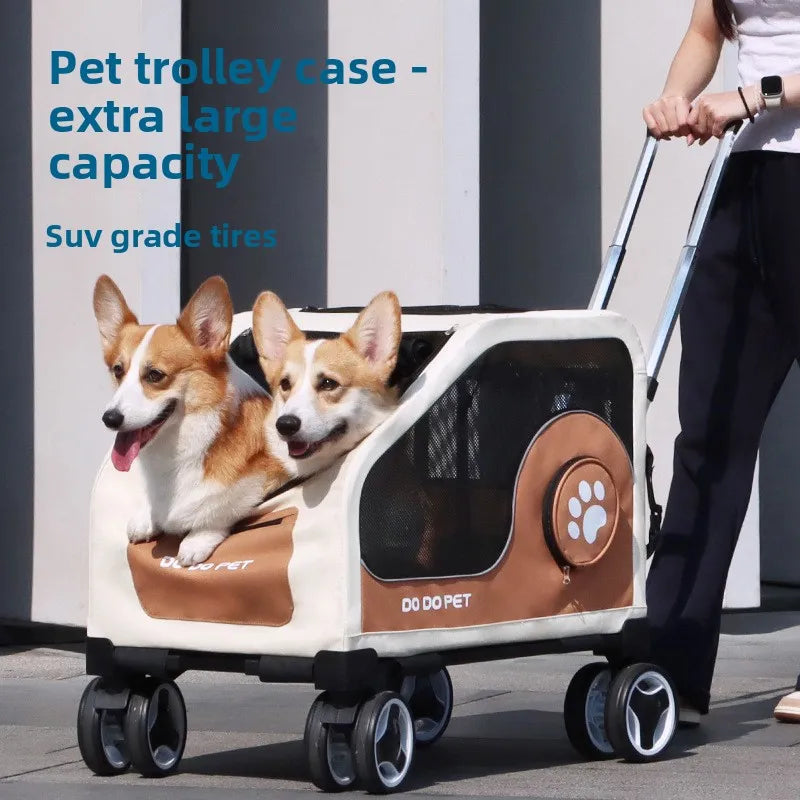 Large Space Foldable Pet Trolley Silent Wheel Pet Travel Box Portable Car Carrier Cage For Small Medium Dogs Cats Outdoor Trip