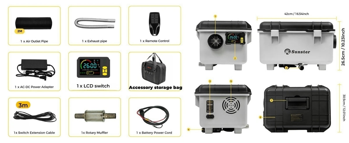 8KW Diesel Heater 12V/24V/110-240V Diesel Night Heater With Bluetooth App&Display&Remote Control For Tent Camping RV Car Heater
