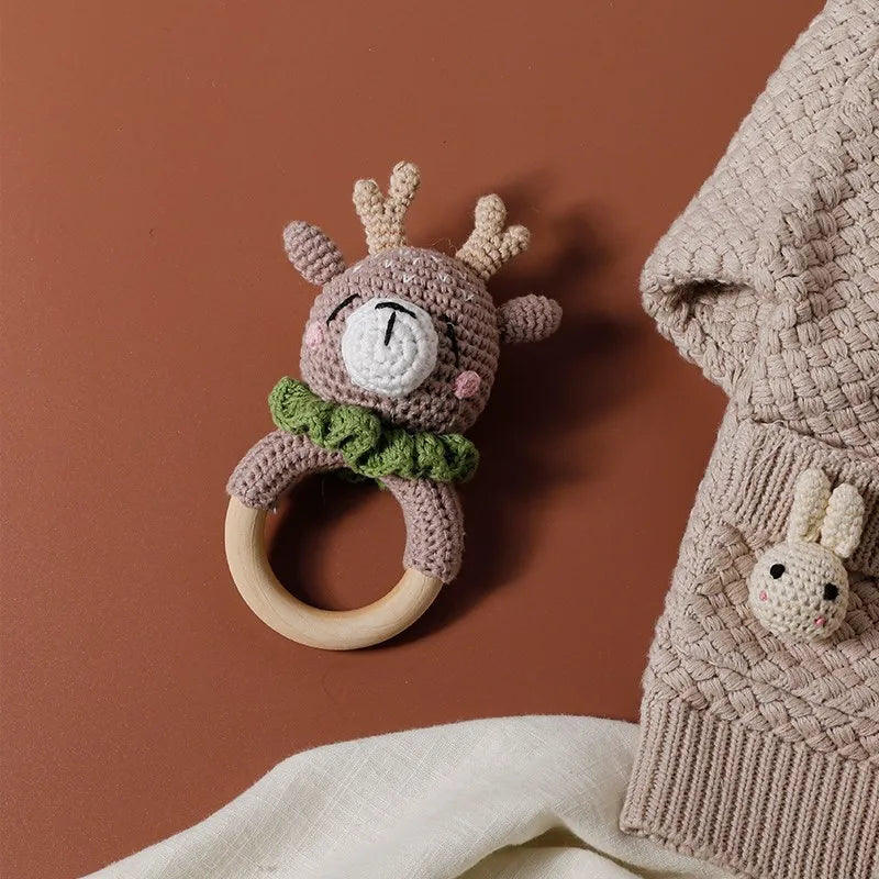 Baby Rattles Crochet Bunny Rattle Toy Wood Ring Baby Teether Rodent Baby Gym Mobile Rattles Newborn Educational Toys Gifts 1pc