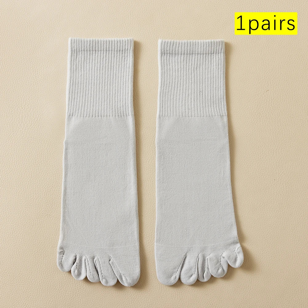 Hot Sale Men's Cotton Toe Socks Moisture-Wicking Odor Control Seamless Toe Design Long Crew Socks for Sports Daily Wear