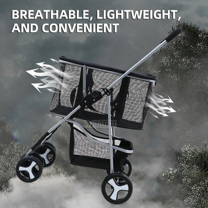 Foldable Pet Stroller, Detachable Dog Cart with Shopping Basket, Lightweight for Camping Picnic