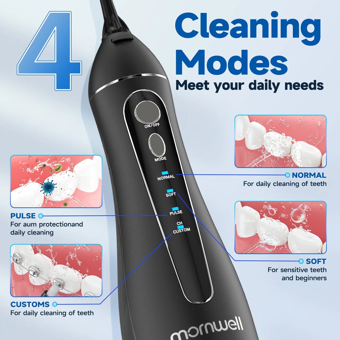 Water Floss Portable Cordless F18 Water Flosser 3 Cleaning Modes Waterproof Rechargeable Water Cleaner 4 Nozzles Clean Gums