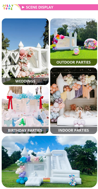 Commercial Grade White Inflatable Bounce House with Slide and Splash Pool, PVC Wet Dry Bouncy Castle for Wedding Party Rental