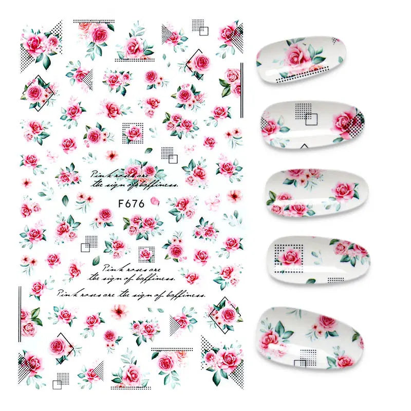 Black and White Love Flowers Line Art 3D Stickers Nail Decals Nail Art Accessories Butterfly Rose Nail Stickers Nail Sliders