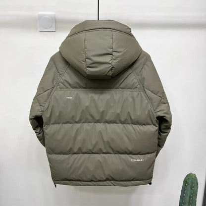 Men's Winter Down Jacket Windproof Thickened Warm Non Washable Hooded White Duck Short Down Coats Trendy Down Puffer Jackets