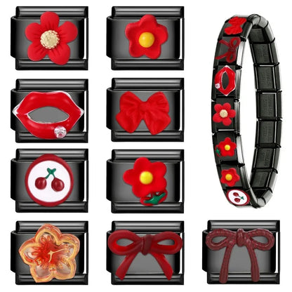 2025 New Original Black Red Stars Love Heart Bows Flower Italian Charm Link Fit 9mm Stainless Steel Jewelry DIY Making Bracelets