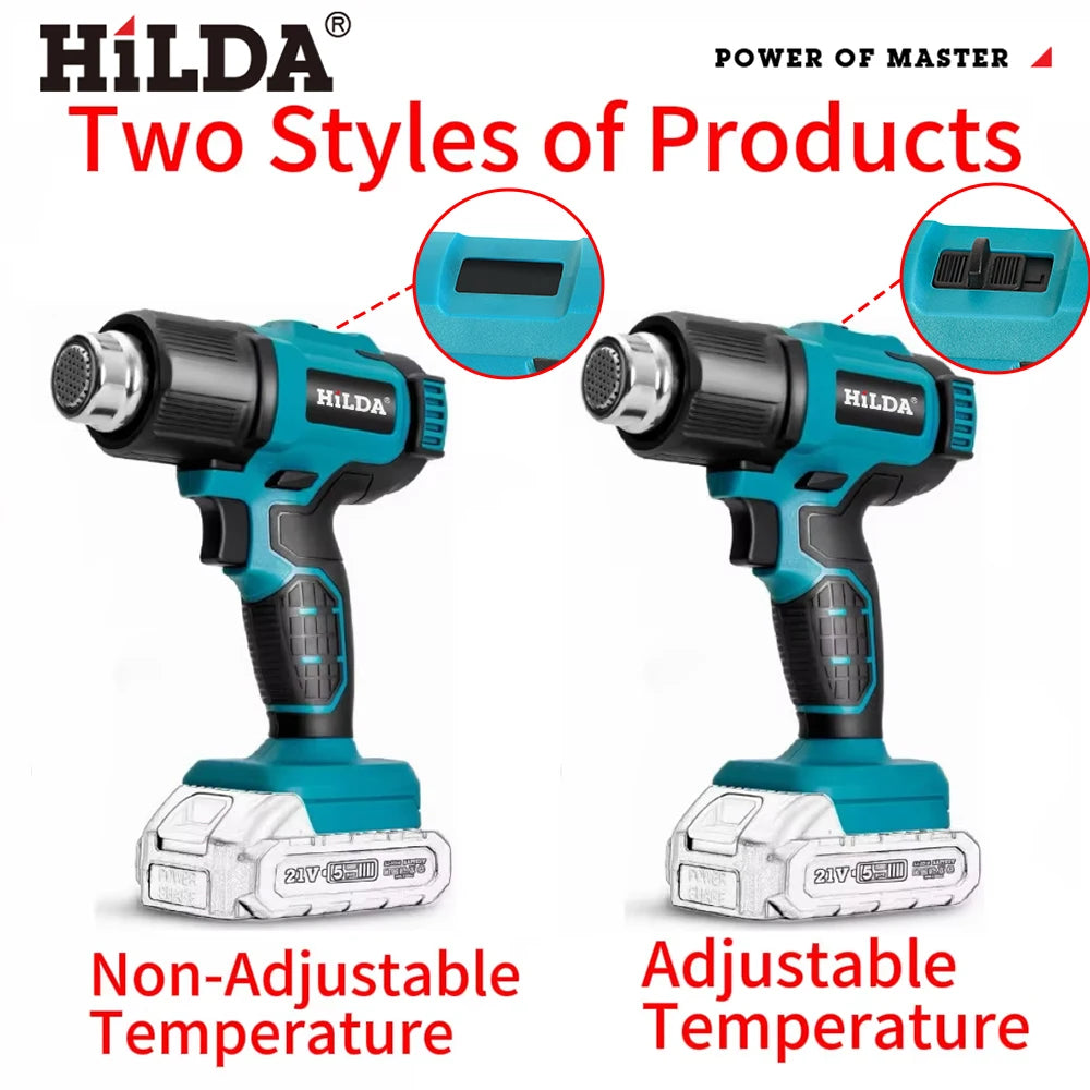 HILDA Cordless Handheld Hot Air Gun With Nozzle For Shrink Wrap PVC Welding Paint Removing DIY Craft Repair For Makita Battery