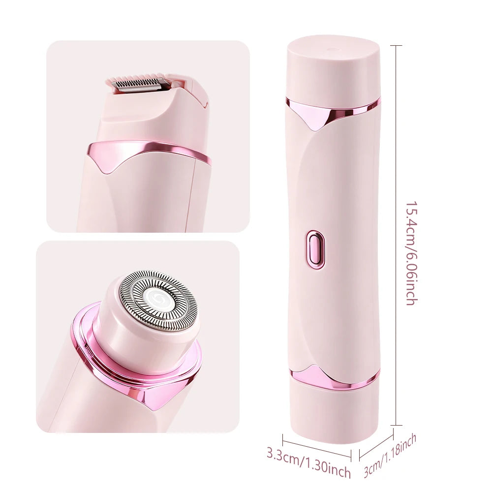 Electric Shaver for Women Waterproof Wet & Dry Hair Razors 2 in 1 Double Head Portable Bikini Hair Trimmer Detachable Head Shave