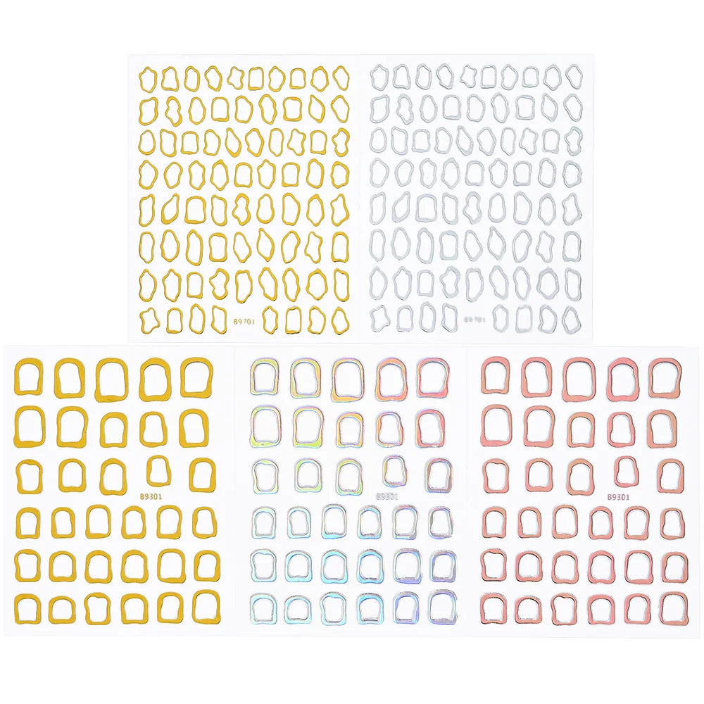 1Pc 3D Gold Hollow Irregular Geometric Nail Stickers Holo Metal Frame Gold/Silver Decals Square Self Adhesive Sliders Nail Deco