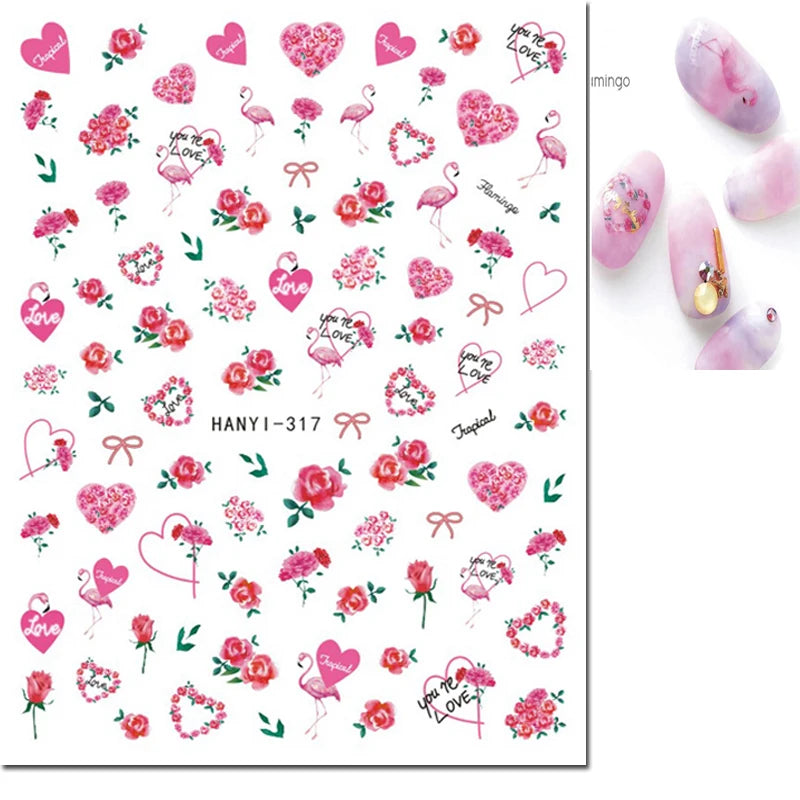 3d Nails Art Decals Spring Fruits Pink Full Tips Peony Magnolia Flowers Adhesive Sliders Stickers Decoration For Nails Manicure