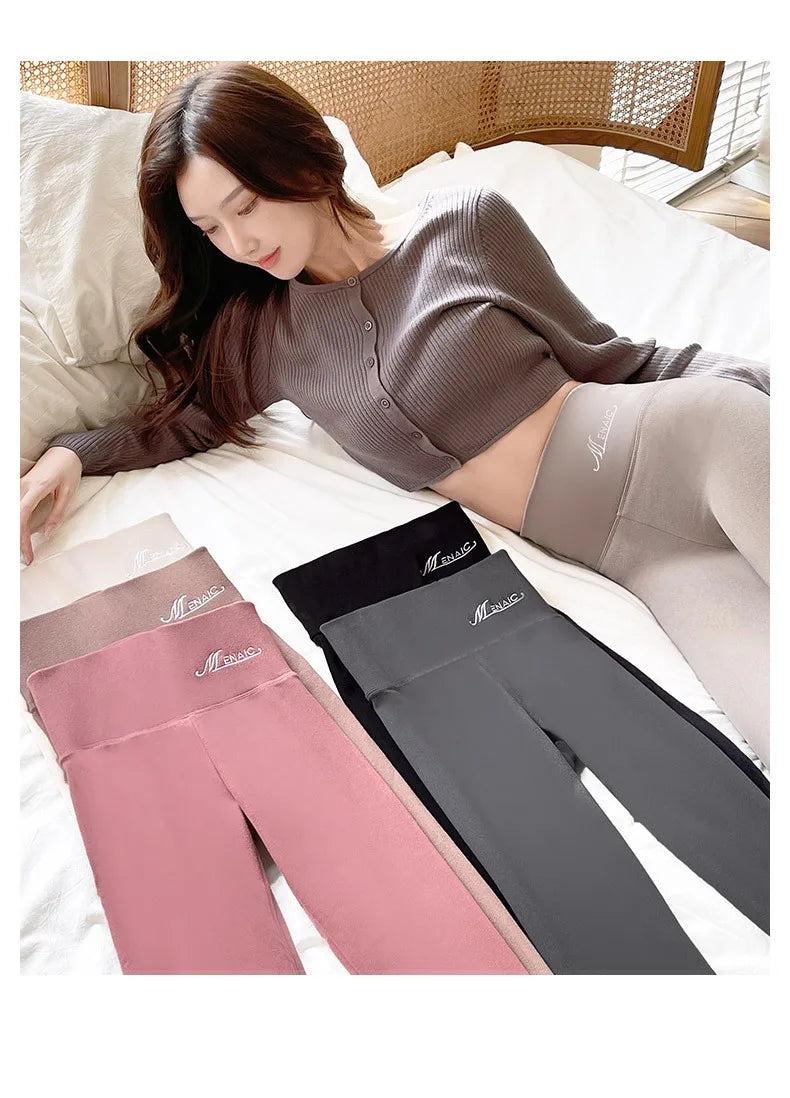 BIVIGAOS Women's Autumn Winter High Waist DE Velvet Leggings Thick Spontaneous Hot Warm Leggings Slim Elastic Leggings
