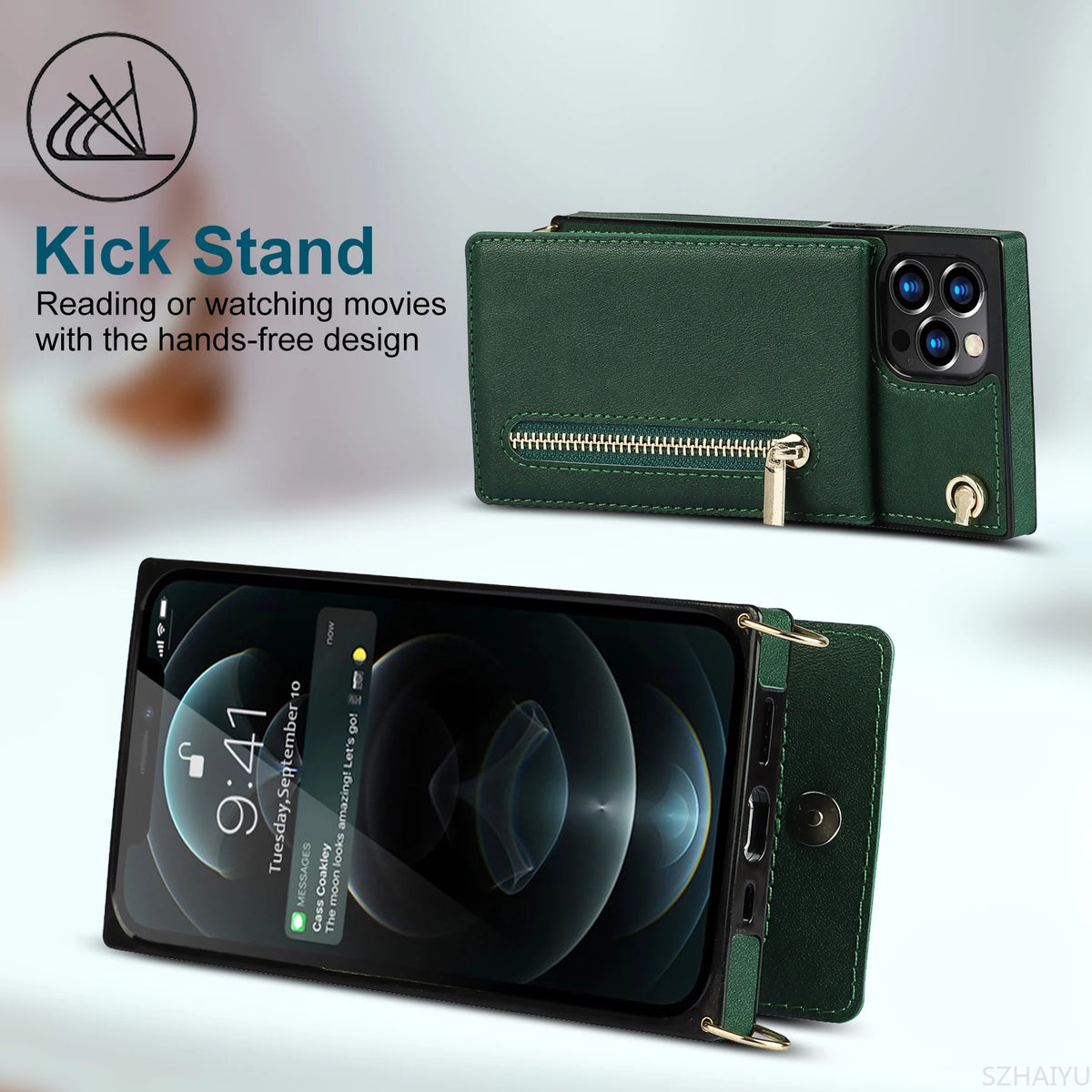 Zipper Wallet for IPhone 17 Air 16 16E 15 14 13 12 11 Pro Max Plus Case with Card Holder Lanyard Strap Crossbody Leather Cover