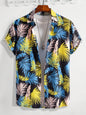 Hawaiian Botanical Flower Print Men's and Women's Short Sleeve Lapel Seaside Button-Down Shirt Top Casual Fashionable Shirts