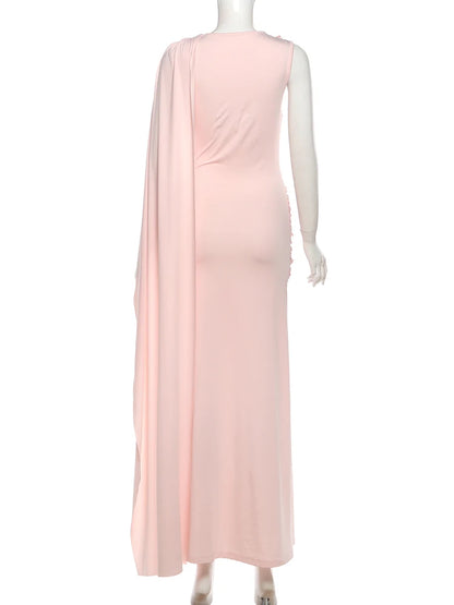 Weird Puss Elegant Party Dress Woman Ruched o-Neck Sleeveless Irregular Ribbon Metal Trim Classic Chic Birthday Banquet Vestidos
