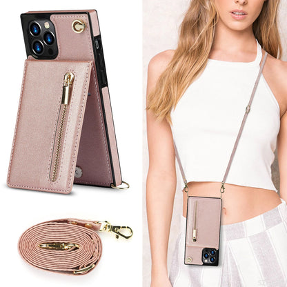 Zipper Wallet for IPhone 17 Air 16 16E 15 14 13 12 11 Pro Max Plus Case with Card Holder Lanyard Strap Crossbody Leather Cover