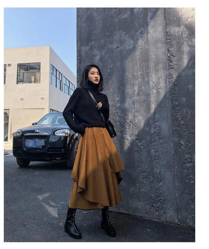 Women Skirts Gothic Irregular Skirts Pants Women High Waist White Black Long Skirts Female Pleated Skirts Culottes Women Clothes