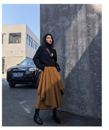 Women Skirts Gothic Irregular Skirts Pants Women High Waist White Black Long Skirts Female Pleated Skirts Culottes Women Clothes