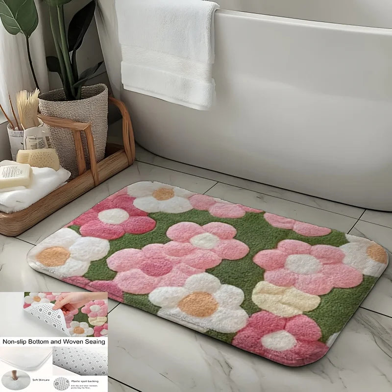 Vibrant Floral Bath Mat – Ultra-Soft, Quick-Dry & Non-Slip Rug for Bathroom, Kitchen & Entryway, Ideal Housewarming Gift
