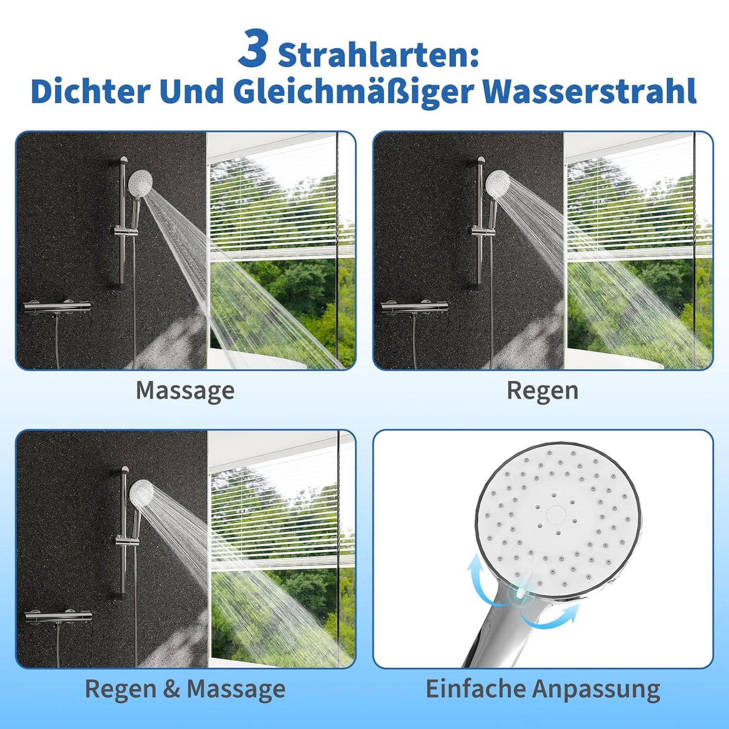 Bathroom Shower Faucet Wall-mounted Bathtub Mixer Taps Thermostatic Bath Tub Showers System Set with 3 Modes Rain Handheld