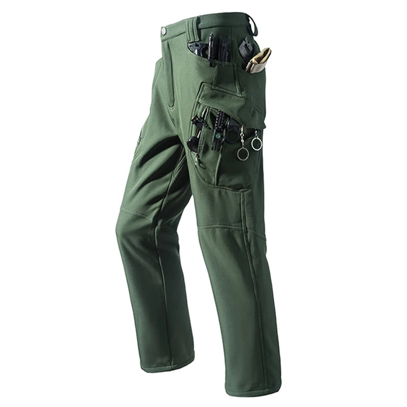 Men's City Cargo Autumn Winter Fleece Softshell Hiking Pants Fishing Climbing Trekking Casual Hunting Camping Trousers M-5XL