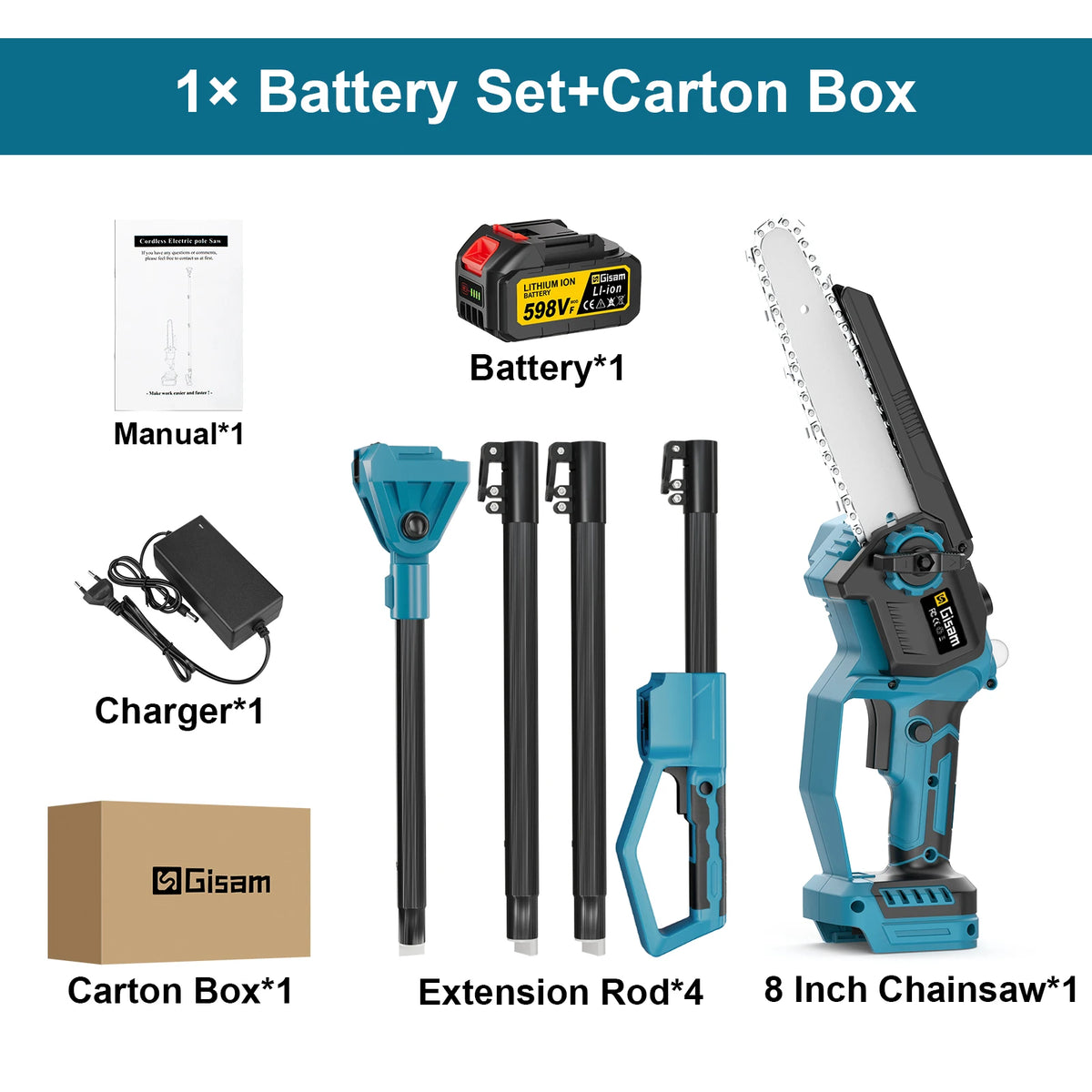 Gisam 8Inch Brushless Telescoping Pole Electric Chainsaw High Branch Saw Garden Pruning Power Tool For Makita 18V Battery Pin