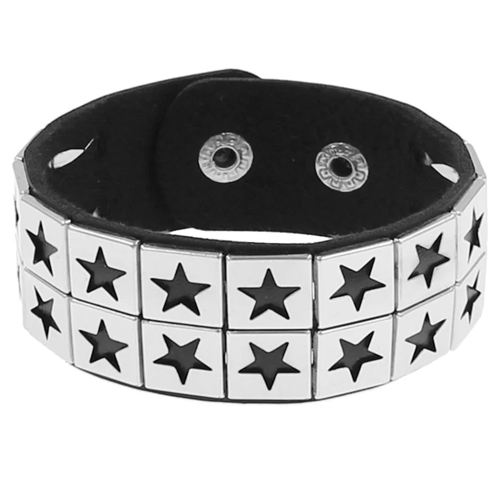 Gothic Punk Hip Hop Rock Spike Rivet Stud PU Leather Wristband Bracelet Bangle