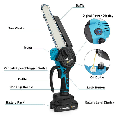 Gisam 8 Inch Brushless Electric Saw One-handed  Electirc ChainSaw Woodworking Garden Tool Pruning Saw For Makita 18v Battery Pin