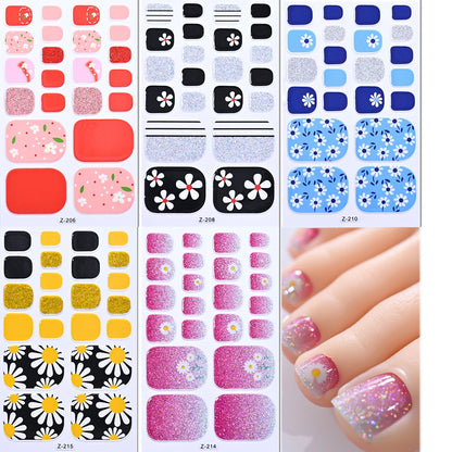 5Sheets Yellow Daisy Toenail Sticker 110Tips Full Cover Baking Free Toe Nail Wraps Elegant Flower Self-Adhesive Toe Polish Strip