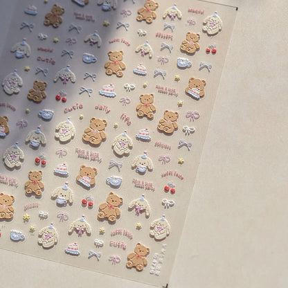 Colorful 5D Happy Birthday Nail Art Sticker Cake Candle Numbers Musical Note Cute Bear Stars Cherry Self Adhesive Manicure Decal