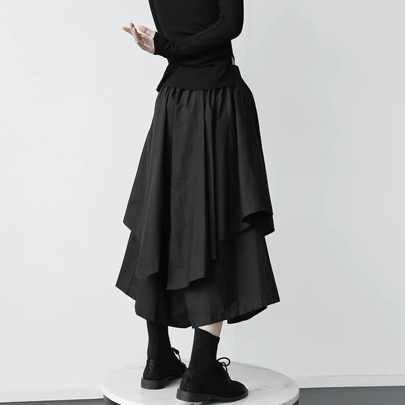 Women Black Skirts Japanese Gothic Irregular High Waist Pleated Skirt Pants for Women Vintage Cargo Skirts Female Clothes Ladies