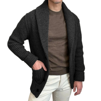 Vintage Fashion Men Knitted Cardigan Sweater Autumn Winter Warm Lapel Knitting Coat Casual Solid Slim Fit Knit Jacket Streetwear