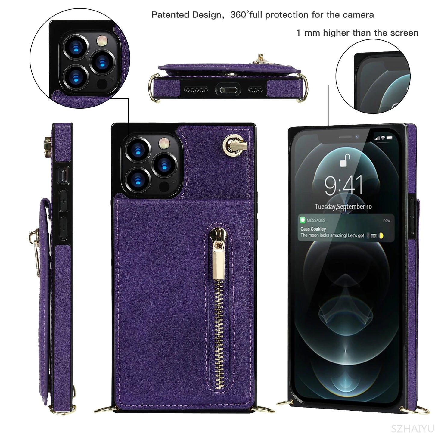 Zipper Wallet for IPhone 17 Air 16 16E 15 14 13 12 11 Pro Max Plus Case with Card Holder Lanyard Strap Crossbody Leather Cover