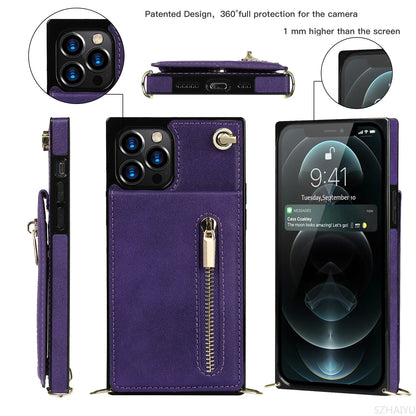Zipper Wallet for IPhone 17 Air 16 16E 15 14 13 12 11 Pro Max Plus Case with Card Holder Lanyard Strap Crossbody Leather Cover